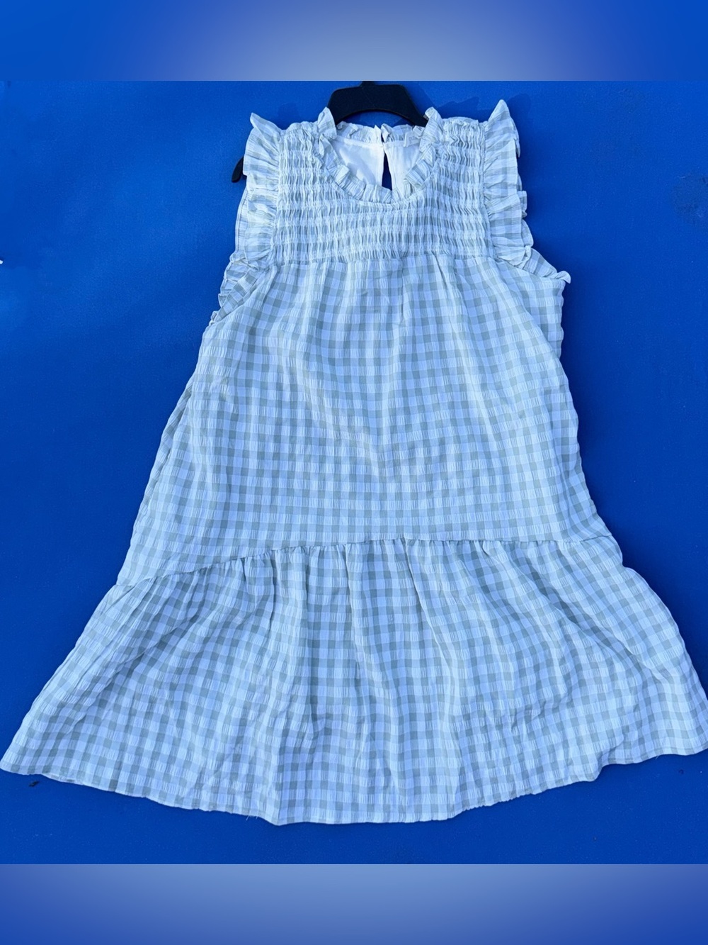 &Merci Light Green Gingham Smocked Ruffle Tiered Dress size L